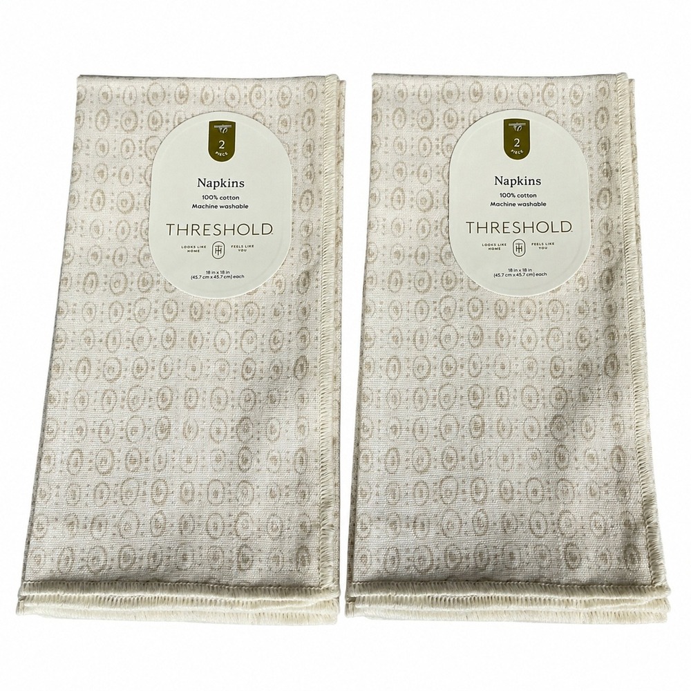 Threshold Cotton Cloth Dinner Napkins Lot of 2 Beige Neutral Pattern 18"x18" NWT